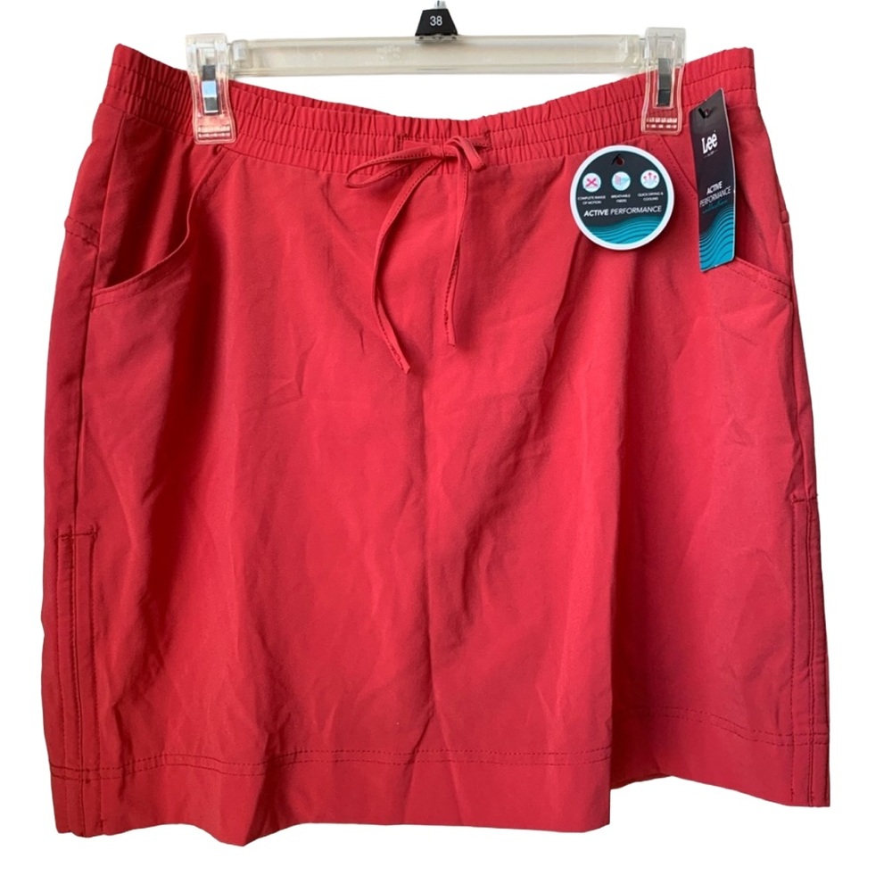 LEE Women’s Coral Orange Red Stretch Elastic Waist Swim Skort